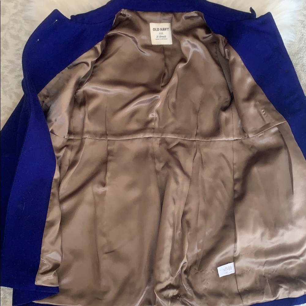 Royal Blue Ruffled Wool Peacoat - Picture 4 of 7